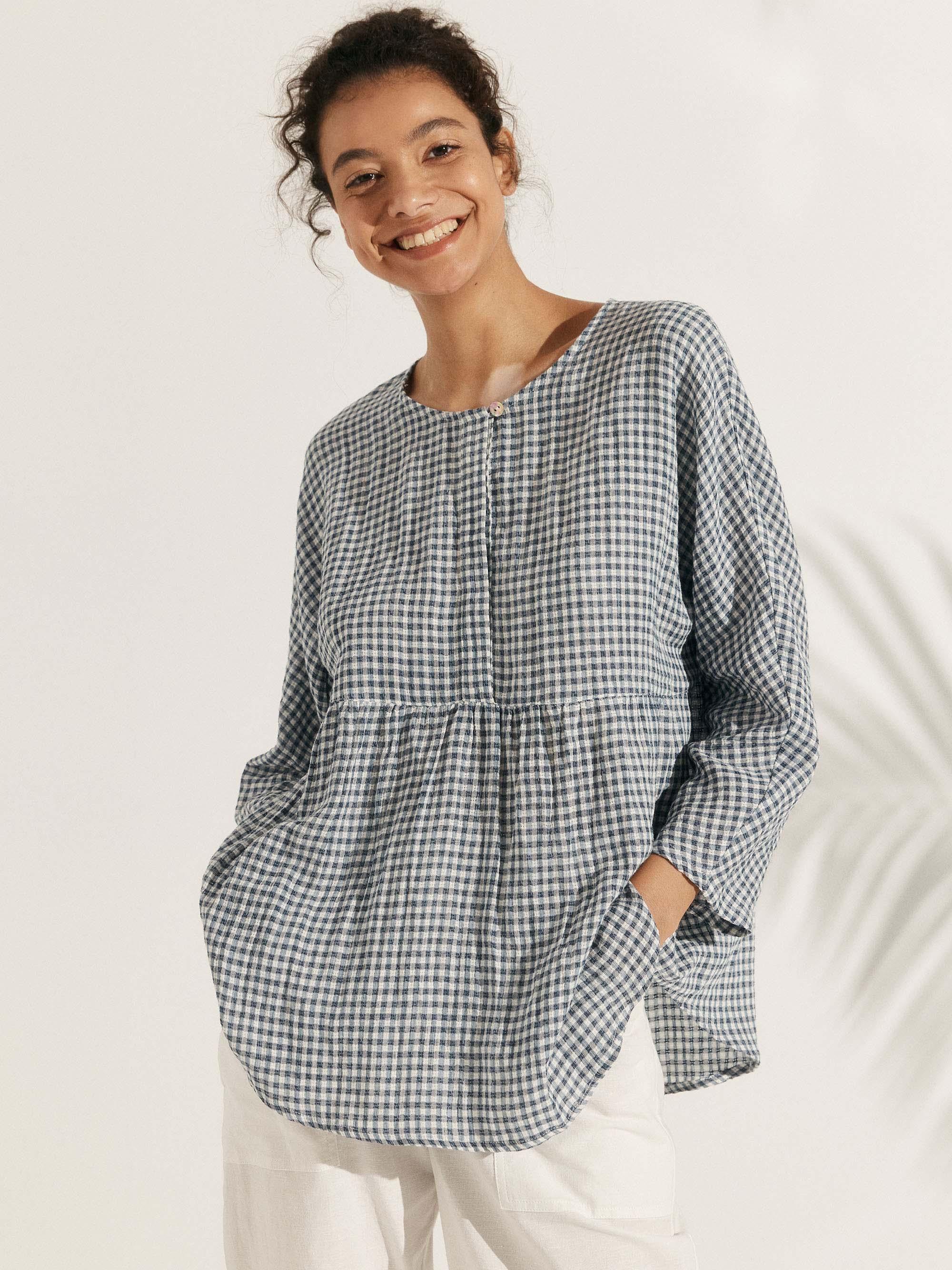 Mia | Relaxed Checked Linen Blouse for Women 0