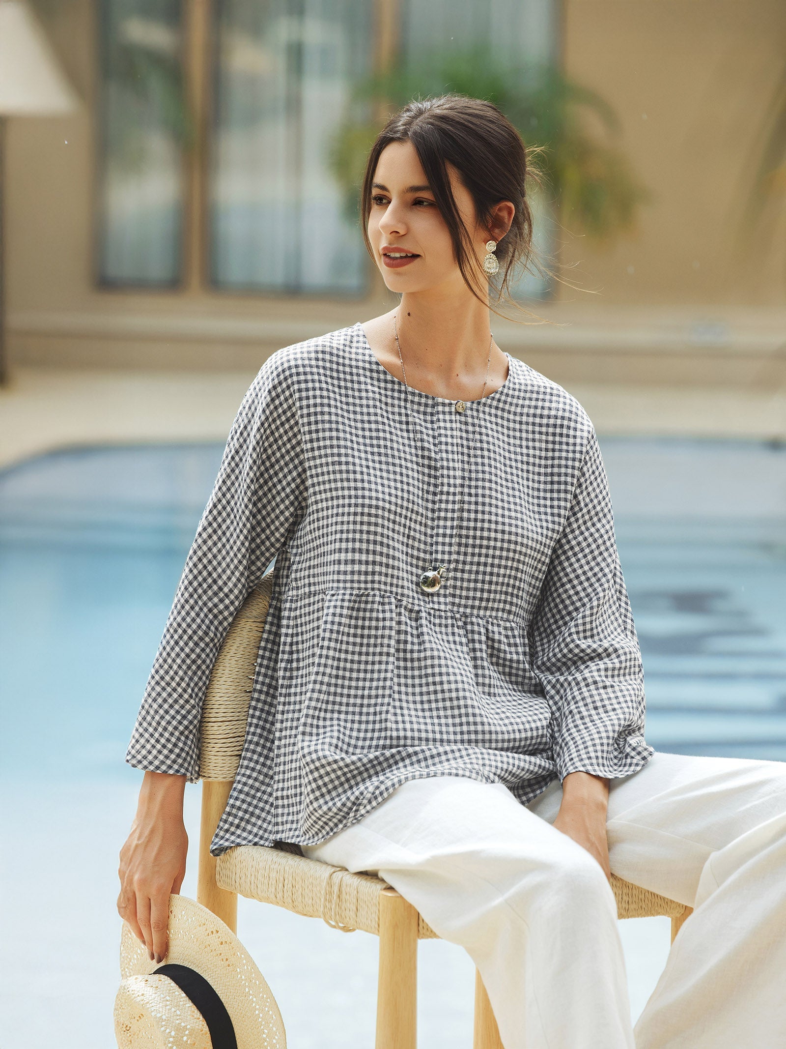 Mia | Relaxed Checked Linen Blouse for Women 1