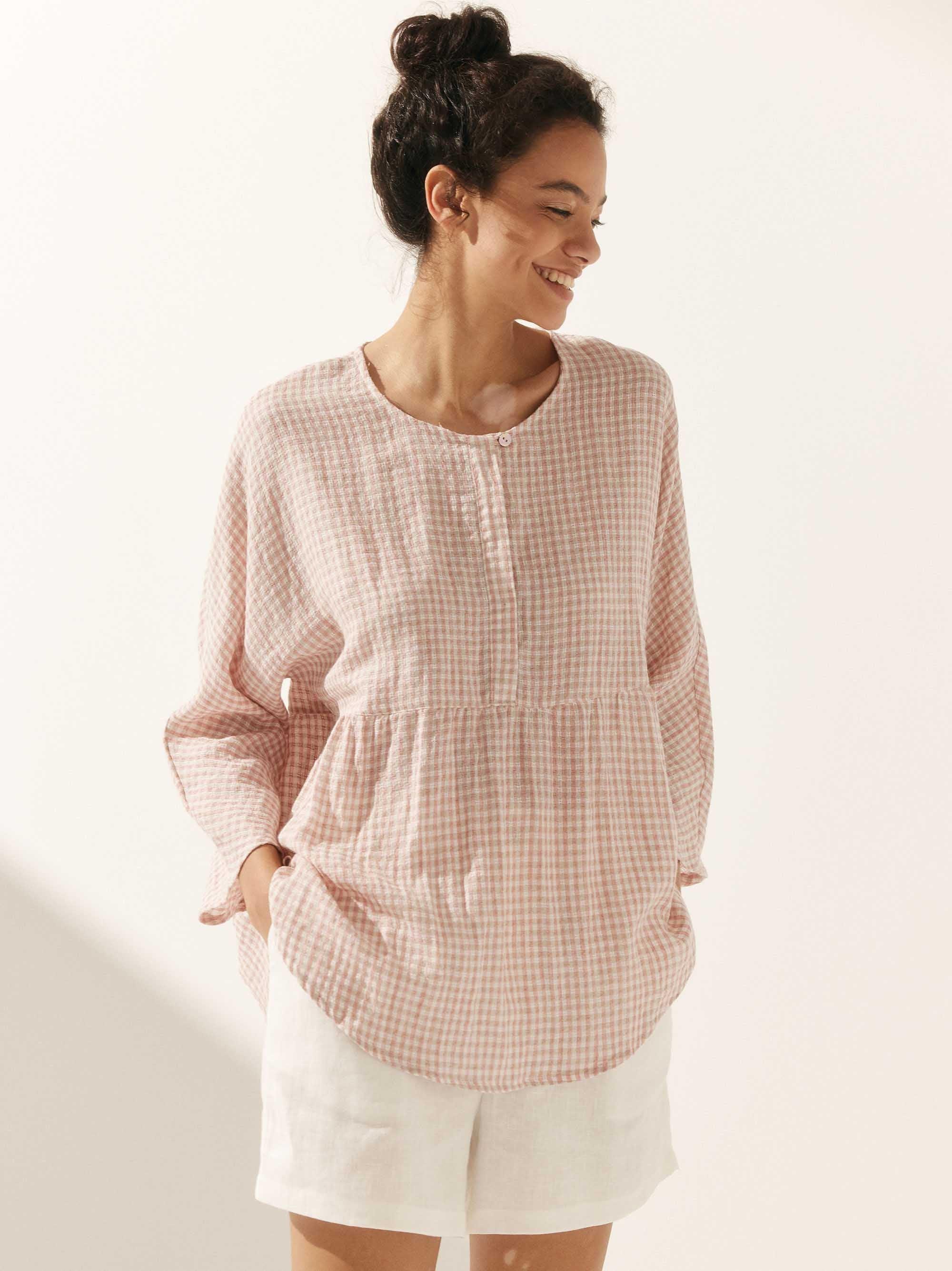 Mia | Relaxed Checked Linen Blouse for Women 10