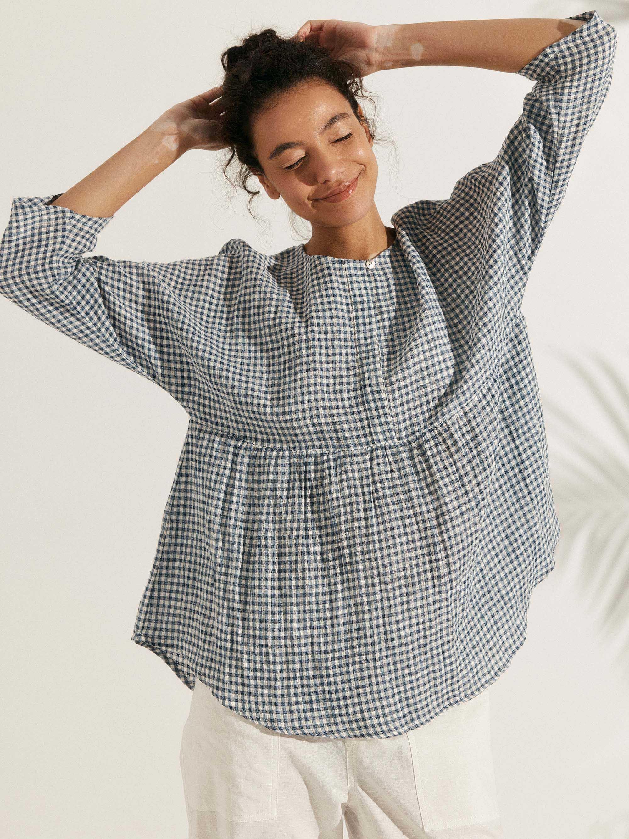 Mia | Relaxed Checked Linen Blouse for Women 3