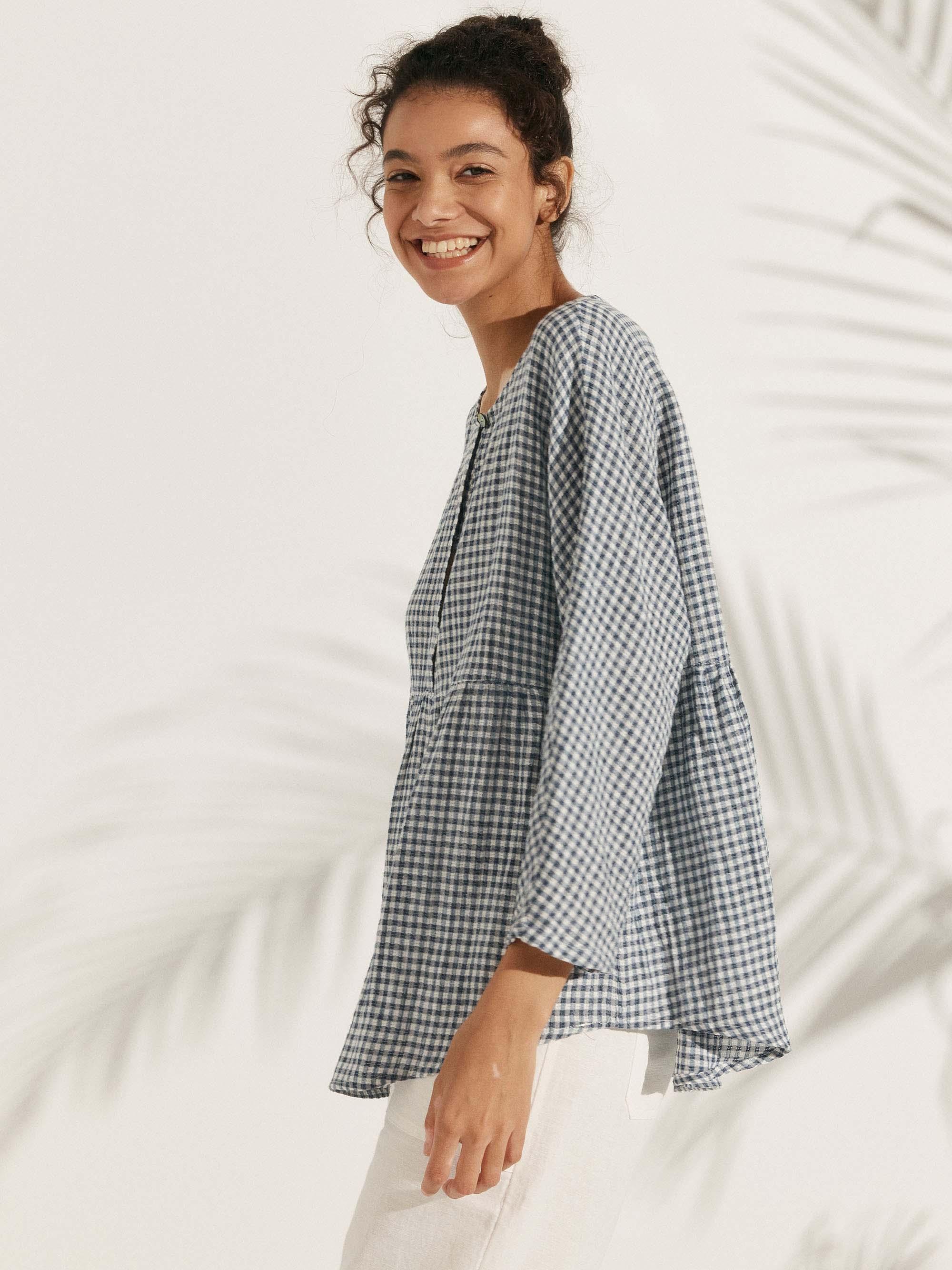 Mia | Relaxed Checked Linen Blouse for Women 4
