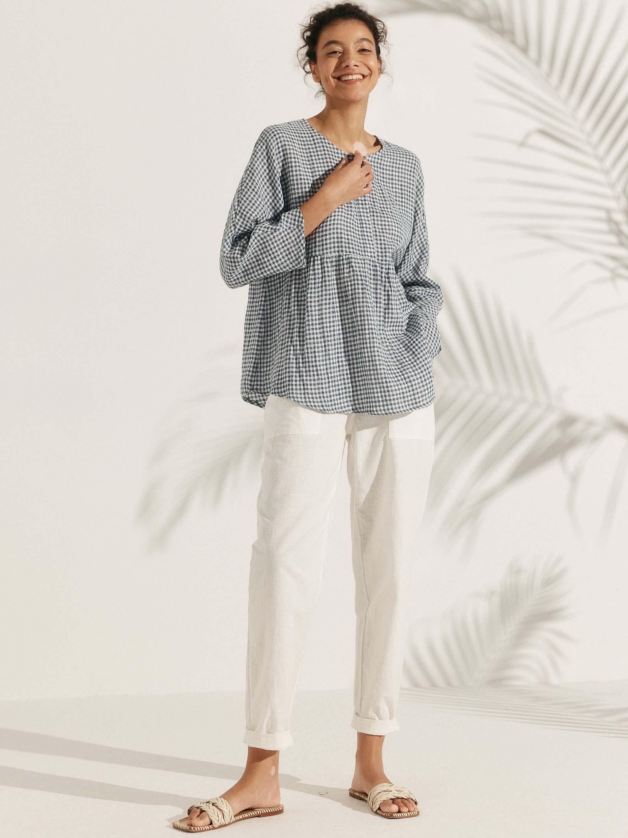 Mia | Relaxed Checked Linen Blouse for Women 6