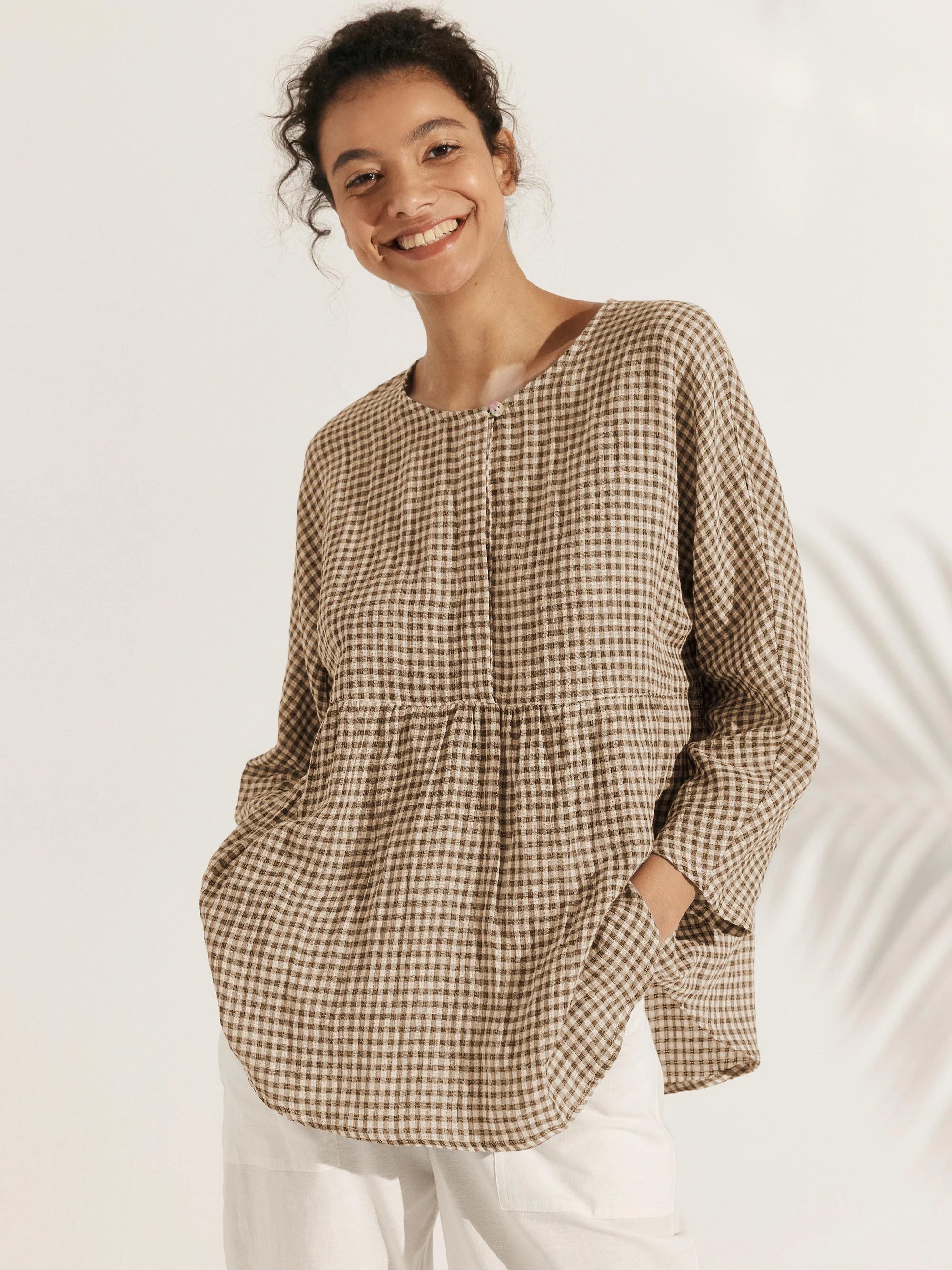 Mia | Relaxed Checked Linen Blouse for Women 9