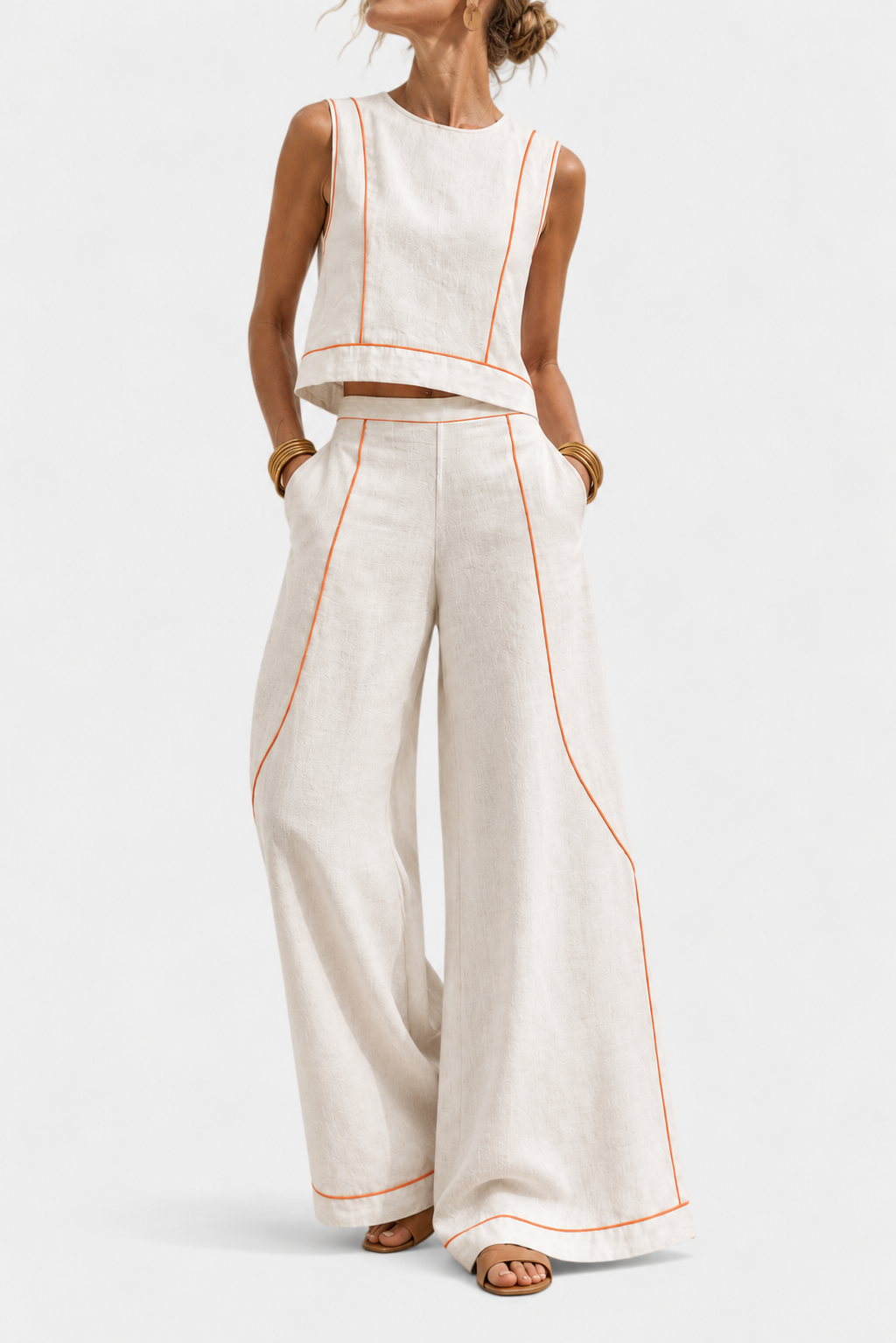 Althea Contrast Stitch Trouser Set