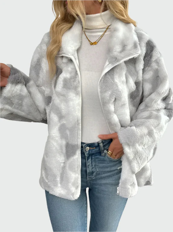 Modern Marble Pattern Fleece Jacket - Soft and Stylish Comfort for Women