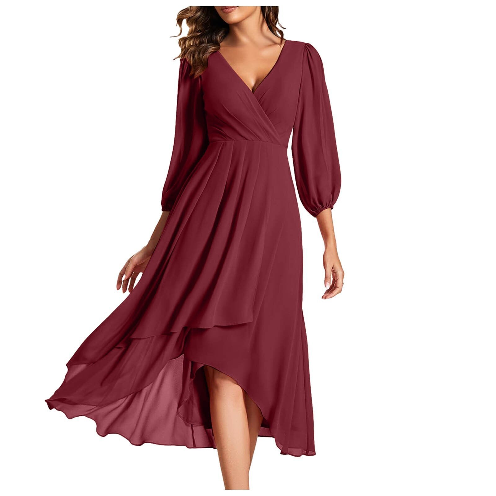 Laia – Women's Elegant Long Sleeve V Neck Dress for Effortless All-Day Style