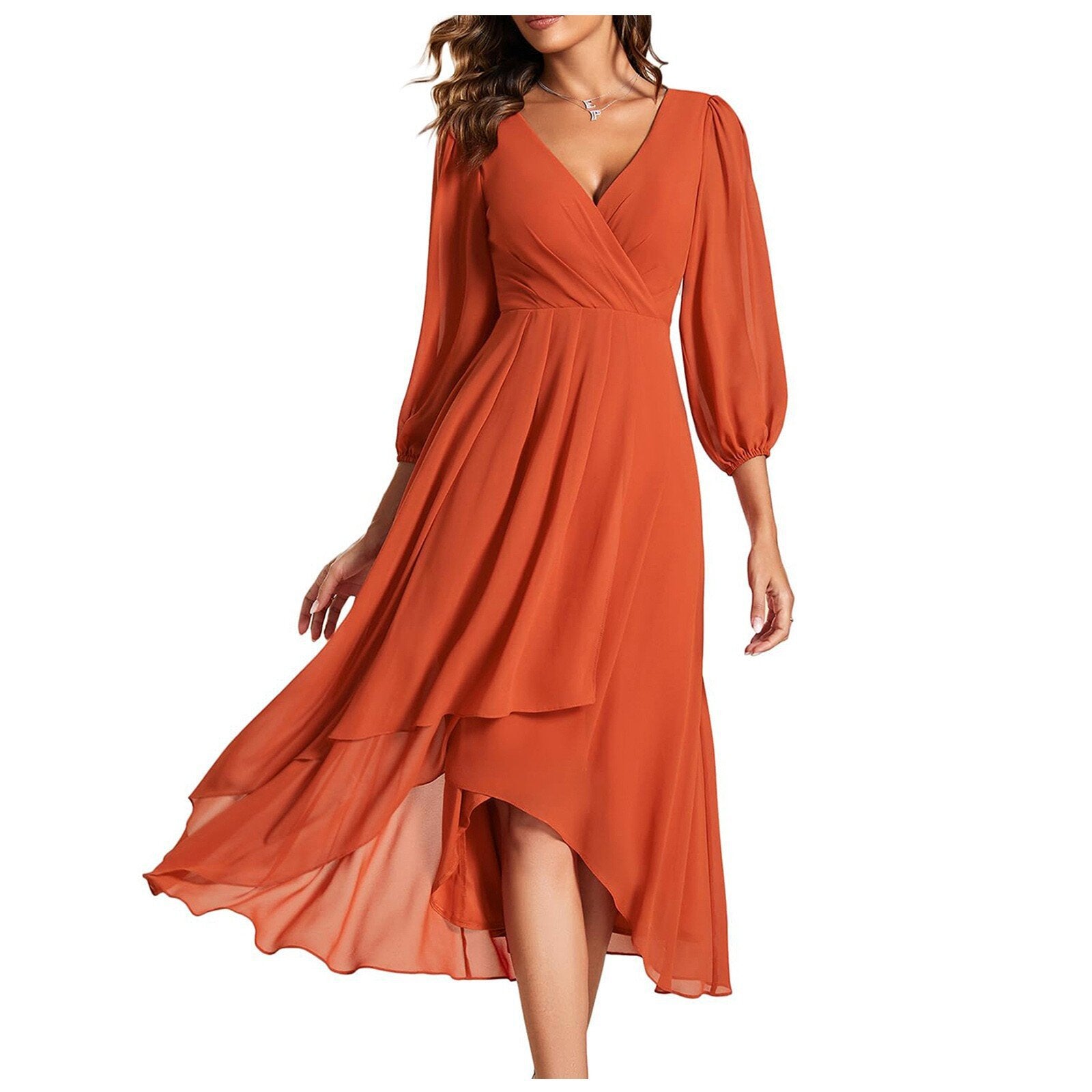 Laia – Women's Elegant Long Sleeve V Neck Dress for Effortless All-Day Style