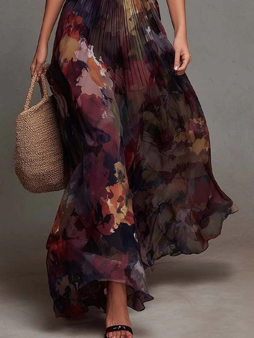 Camille Watercolour Pleated Maxi Dress