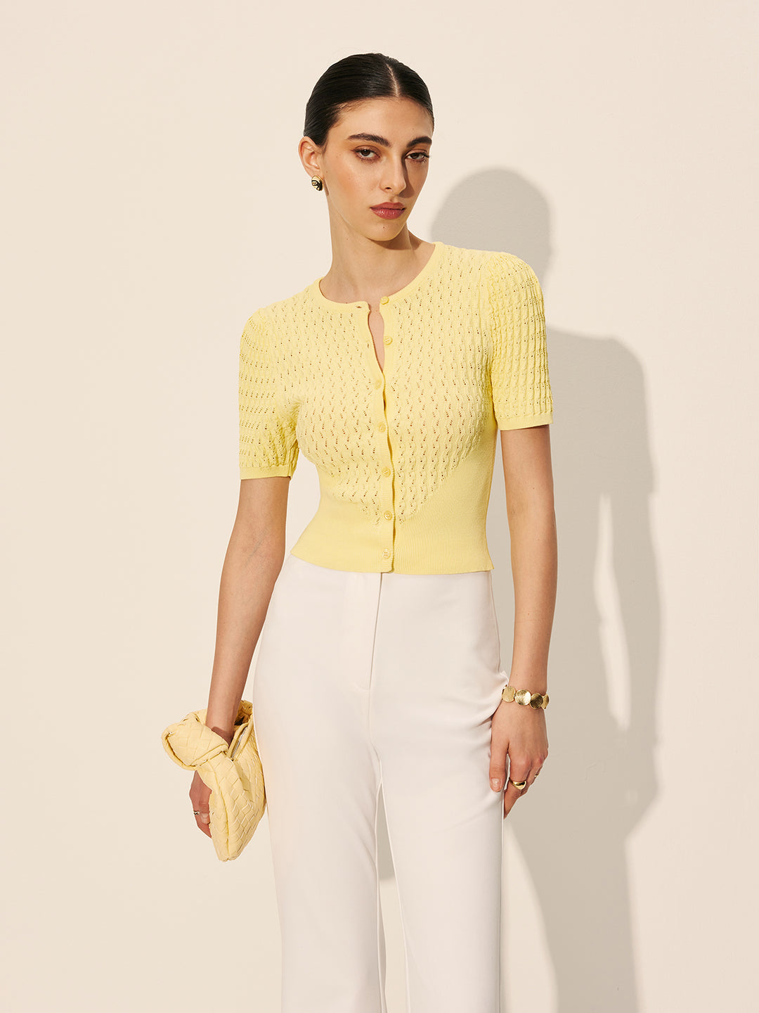 Open-Knit Top with Button Detail - Lightweight & Versatile Summer Style