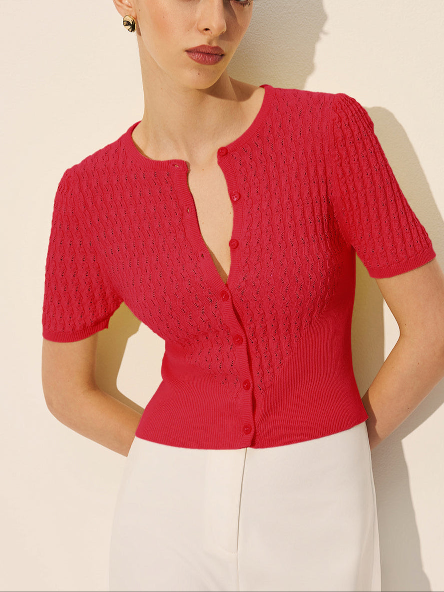 Open-Knit Top with Button Detail - Lightweight & Versatile Summer Style