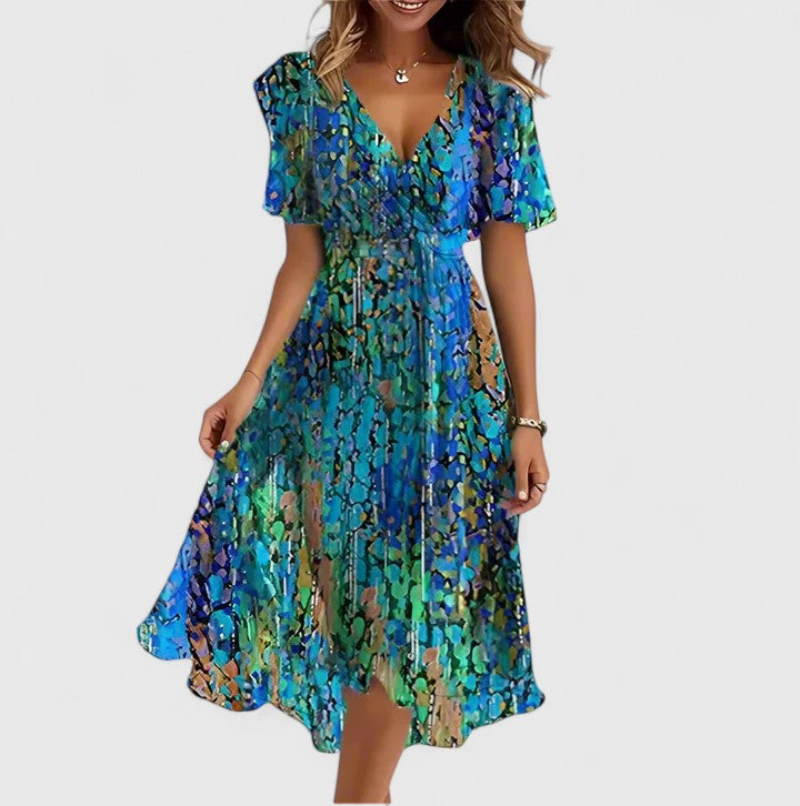 Odette V-Neck Flutter Sleeve Dress