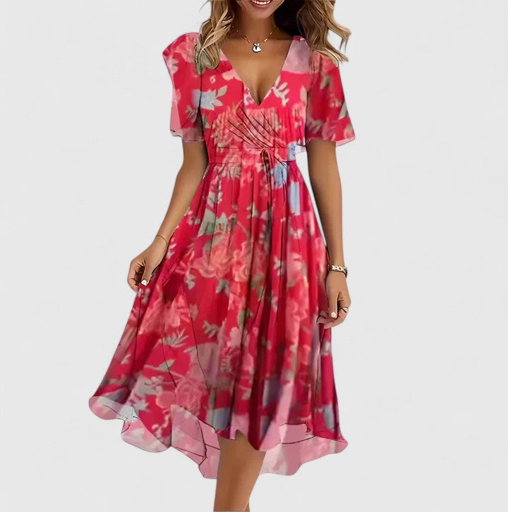 Odette V-Neck Flutter Sleeve Dress