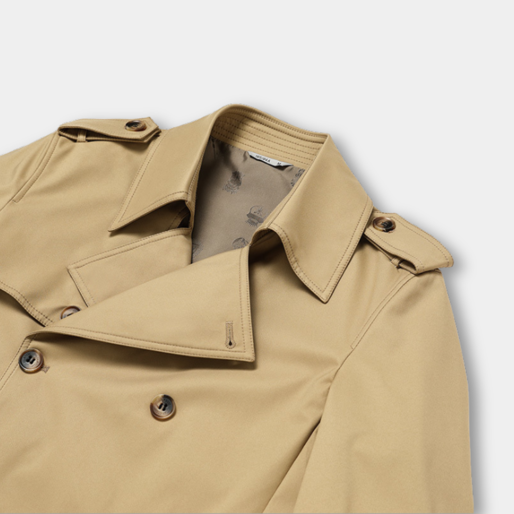 Gentle Class - Men's Gray Wool-Blend Trench Coat with Down Collar
