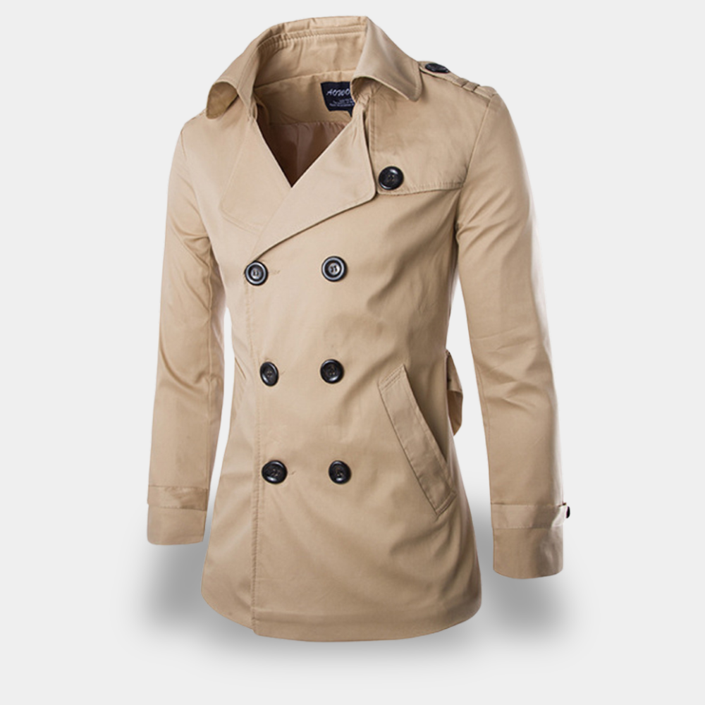 Gentle Class - Men's Double-Breasted Wool Trench Coat in Black & Gray