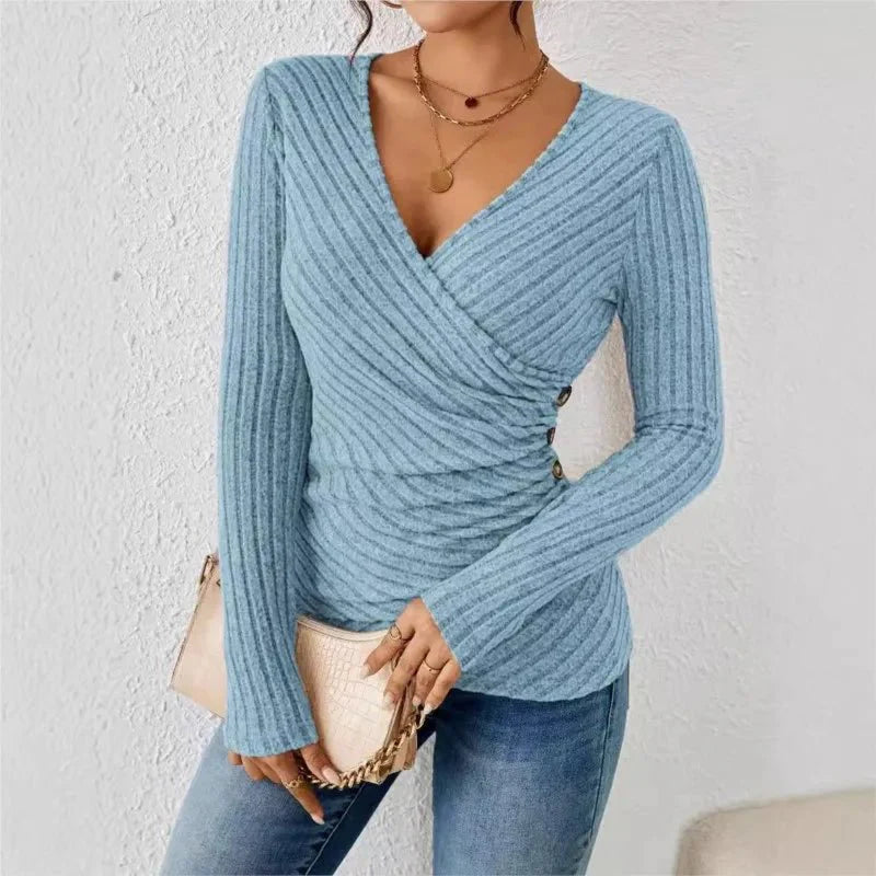 Aurora - Long Sleeve Tummy Tucking V-Neck Top for Effortless Style and Comfort
