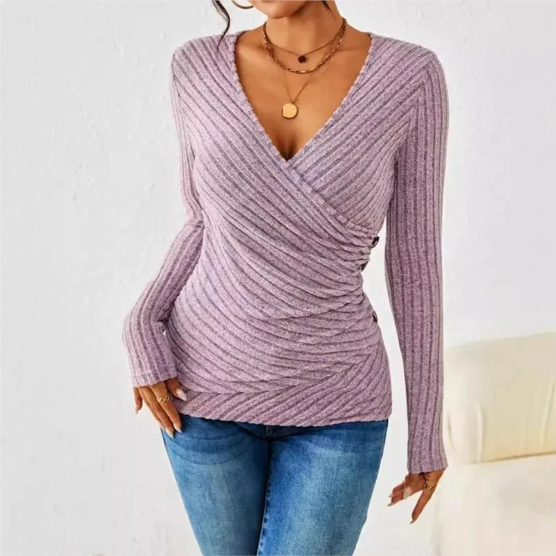 Aurora - Long Sleeve Tummy Tucking V-Neck Top for Effortless Style and Comfort