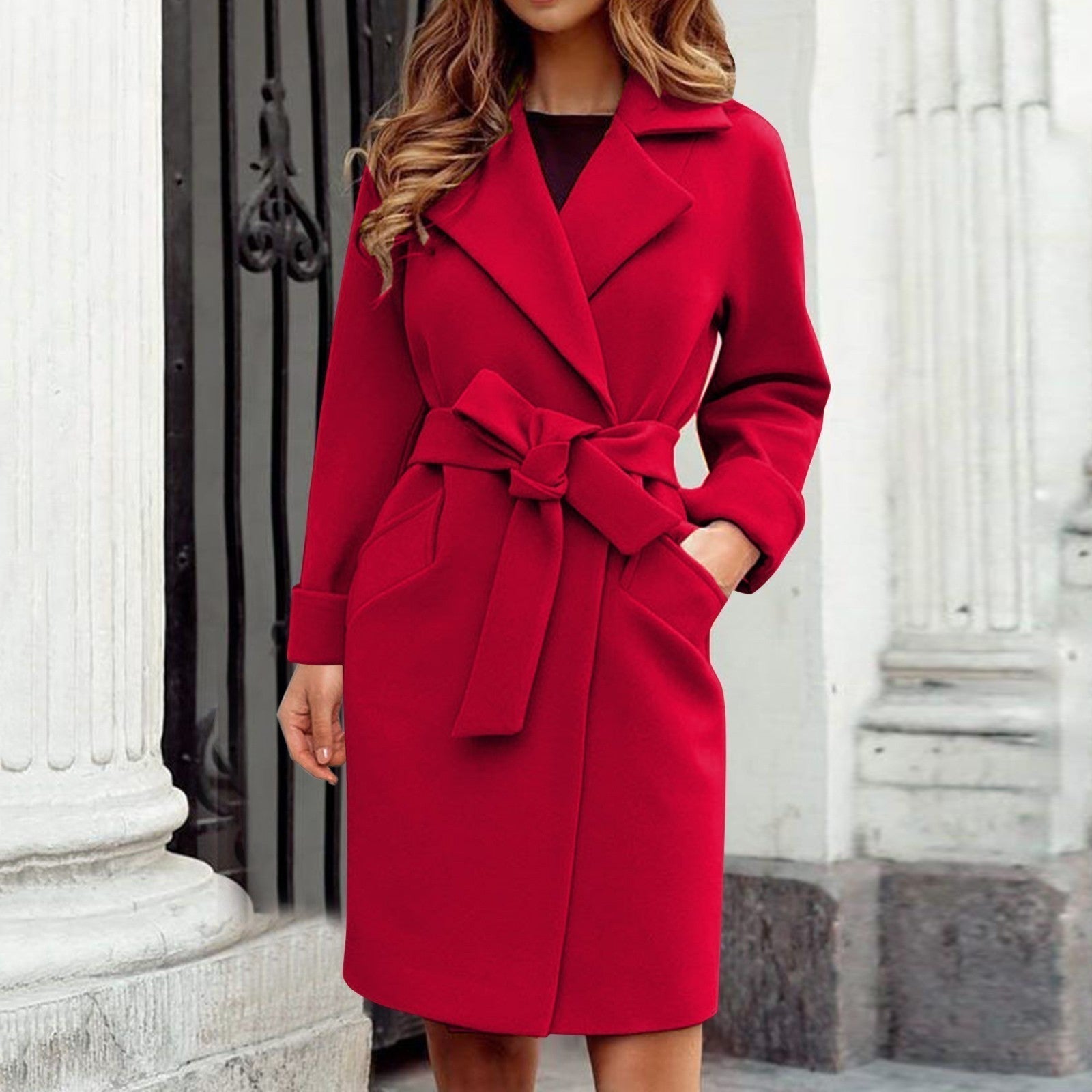 Grace - Women's Wool Coat, Elegant Longline Design with Belt for Winter Style
