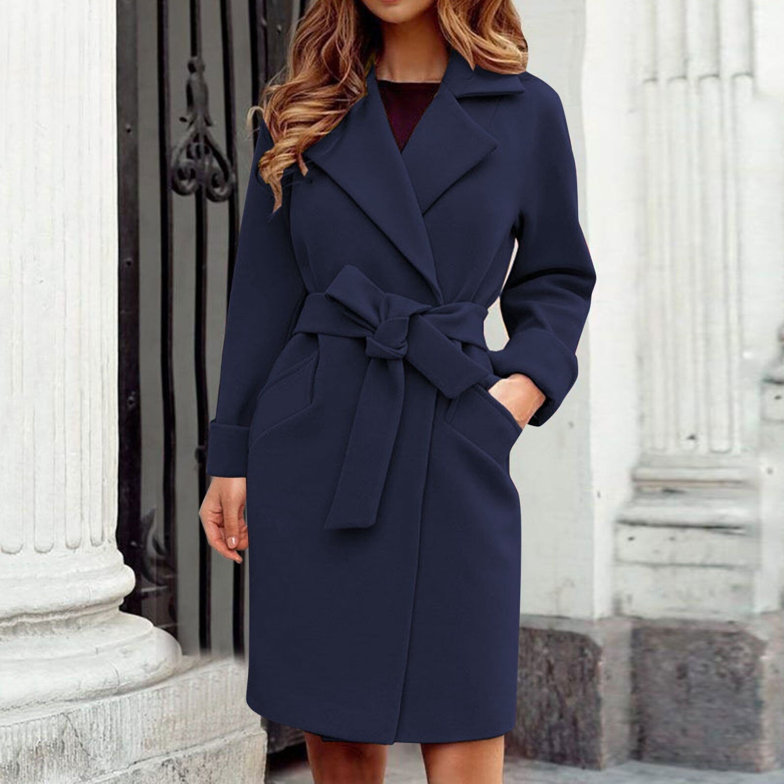 Grace - Women's Wool Coat, Elegant Longline Design with Belt for Winter Style
