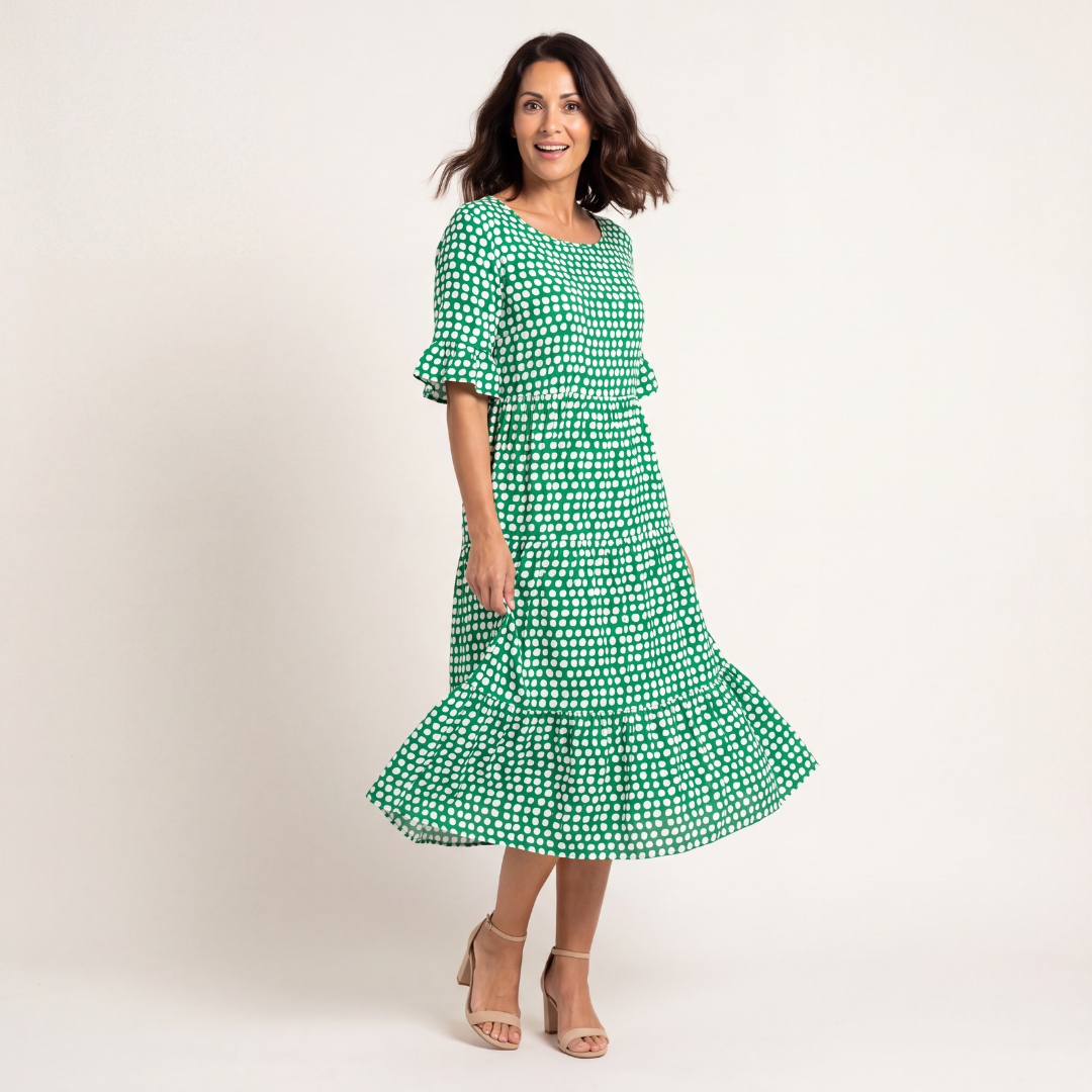 Cecily Short Sleeve Round Neck Midi Dress