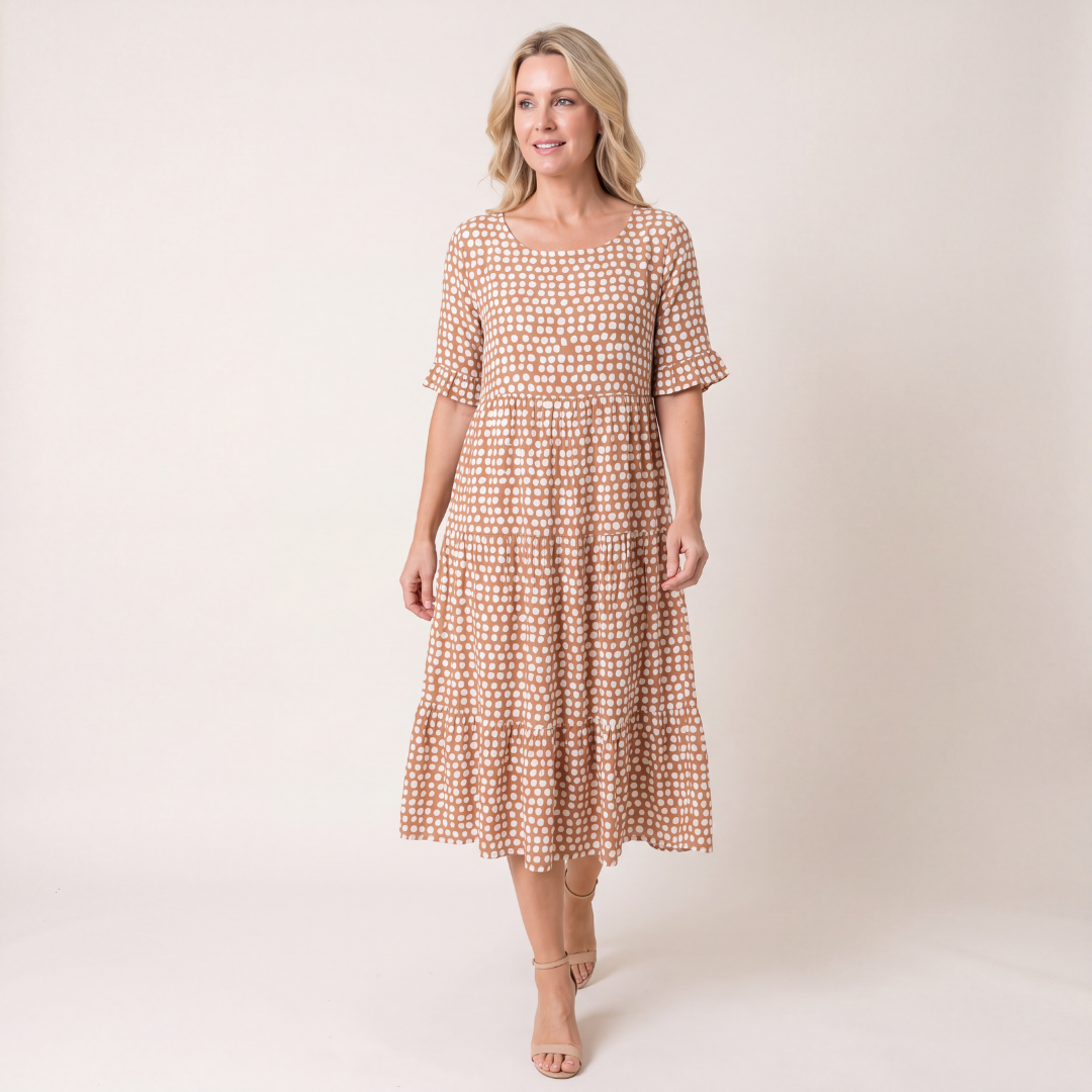 Cecily Short Sleeve Round Neck Midi Dress
