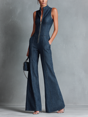 Zip Front Denim Jumpsuit
