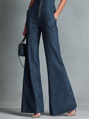 Zip Front Denim Jumpsuit