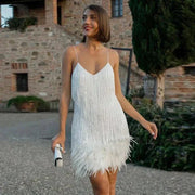 Sequin Feather Trim Mini Dress
